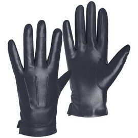 Harssidanzar Sheepskin Leather Gloves for Men, Warm Cashmere Lined Touch Screen Leather Gloves SM052CA,Navy,size L