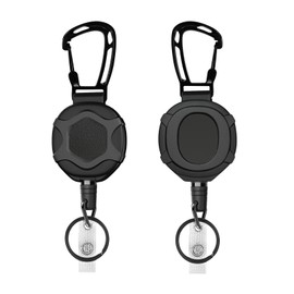 Pack of 2 Retractable Key Chains, 15 x 4.4 cm Lanyard Key Chain Extendable with 80 cm Steel Cord, Key Chain Carabiner ID Holder, Key Ring for Card Holder, Black, black