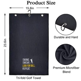 DYJYBMY Look for Ball Repeat Golf Towel, Embroidered Towels for Golf with Clip, Wipe Golf Club, Golf Accessories for Men (Black)