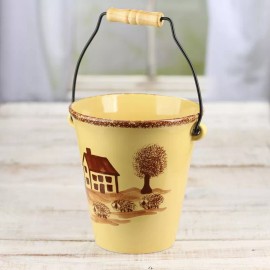 Factory Direct Craft Food Safe Lovely French Country Yellow Stoneware Pail With Painted Country