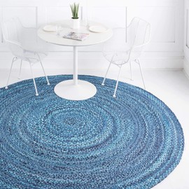 Unique Loom Braided Chindi Collection Area Rug - Layer (3' 3" Round, Blue/ Navy Blue)