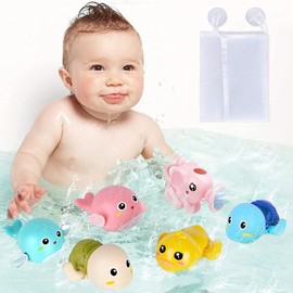 Bath Toys, 6 Pack Bathtub Toys for 1 2 3 4 5 Year Old Boy Girl Swimming Tub Toddler Bath Toys with Bath Toy Storage Organizer