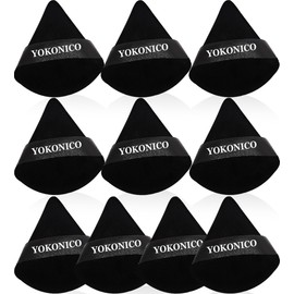YOKONICO Triangle Powder Puff, 10 Pack Soft Velour Makeup Puffs for Loose Powder, Cotton Sponges for Face Cosmetic Foundation, Mineral Wet Dry Makeup Tool (Black)