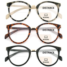 zooxsky 3 Pack Bifocal Reading Glasses for Women Men Clear Top Rectangle Multifocal Readers Blue Light Bi-focal Eyeglasses (Multicolor, +2.50)