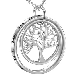 Lovords Women's Customisable Necklace Engraving in 925 Sterling Silver with Circle Tree of Life Pendant, Gift for Mother, Girlfriend, Grandma, Daughter, Silver, A - "Mama, Danke dass du immer für mich da bist"