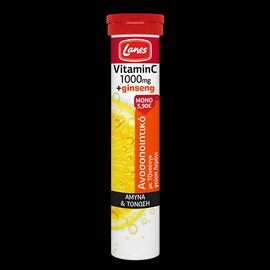 LANES VITAMIN C 1000MG+ GINSENG, STRENGHTENS THE IMMUNE SYSTEM DURING COLD& FLU. 20 EFFERVESCENT TABLETS WITH LEMON FLAVOR