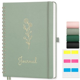 EMSHOI Spiral Notebook College Ruled, B5 Large Hardcover Leather, 140 Numbered Pages, 100 GSM Lined Journal for Women Men School Work Writing Journaling Note Taking, 7.48" x 10.15", Light Green