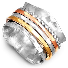 Boho-Magic Spinner Ring for Women 925 Sterling Silver with Copper Brass and Silver Fidget Rings (11)