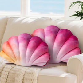 AELS Shell Pillow Set of 2, Coastal Throw Pillows, Beach Ocean Nautical Themed Soft Decorative Throw Pillows, Cute Pillow for Couch Sofa Bed Living Room Bedroom Nursery, Ombre Pink