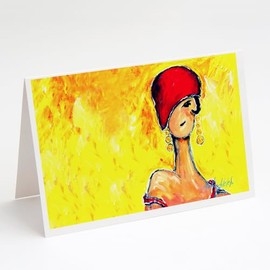 Caroline's Treasures Azalines Earrings Lady Greeting Cards Pack of 8 Blank Cards with Envelopes Whimsical A7 Size 5x7 Blank Note Cards