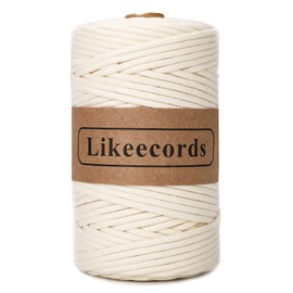 Likeecords Braided Macrame Cotton Cord 4.5mm×109 Yards Macrame Cotton Rope Bohemia Macrame Supplies for Handmade Plant Hangers Wall (Beige)