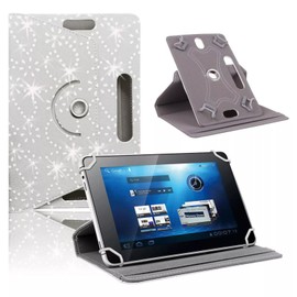 Universal 7-8 Inch Tablet Case Cover, Floral Pattern Leather 360° Rotating Case Fits for ALL 7" Inch (White)