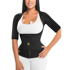 HOT SHAPERS Women’s Sleeved Body Sculpting Kit - Waist Cincher with Sleeves & Waist Trainer with Sweat Fabric for Body Contouring (Black, XX-Large)