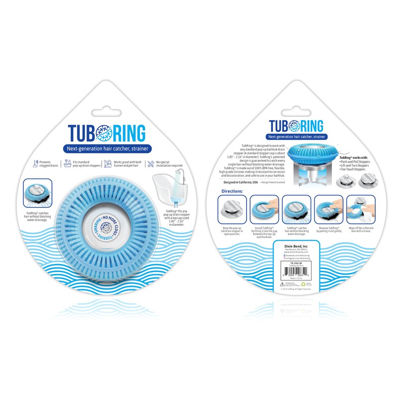 TUBRING The Ultimate Tub Drain Protector Hair Catcher/Strainer/Snare (Aqua)