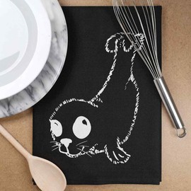 Azeeda 'Baby Robbe' Schwarzes Baumwoll-Geschirrtuch (TW00041390)