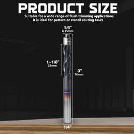 CSOOM Up Cut Spiral Flush Trim Router Bit with Double Ball Bearing, 1/4" Shank 1-1/8" Cutting Length Extra Long 3" OVL,Carbide Spiral Pattern Router Bit for Woodwoking(1/4*1-1/8*3" up Cut)