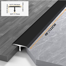 10 Pcs Aluminium Alloy T Molding Floor Transition Strip 48" Long Doorway Edge Trim 0.77"/19.5mm Wide Black
