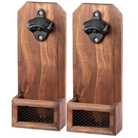 Cucina di Modena Single-handed bottle opener: set of 2 wall bottle openers with bottle cap collection container, wood (wall bottle opener, bottle opener, bottle opener, gift men)