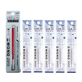Tombow EH-KUMS81+ER-KUS Holder Eraser Mono Zero Metal Pink (1 Square Body + 5 Eraser Replacement)
