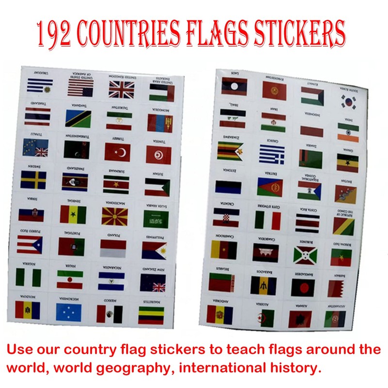 Taicols 384 Pcs World Flags Stickers, 192 Countries Waterproof PVC