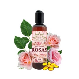 Aceite orgánico para masaje De Rosas Con Vitamina E de 125mL. Con propiedades de aromaterapia y terapeuticas.