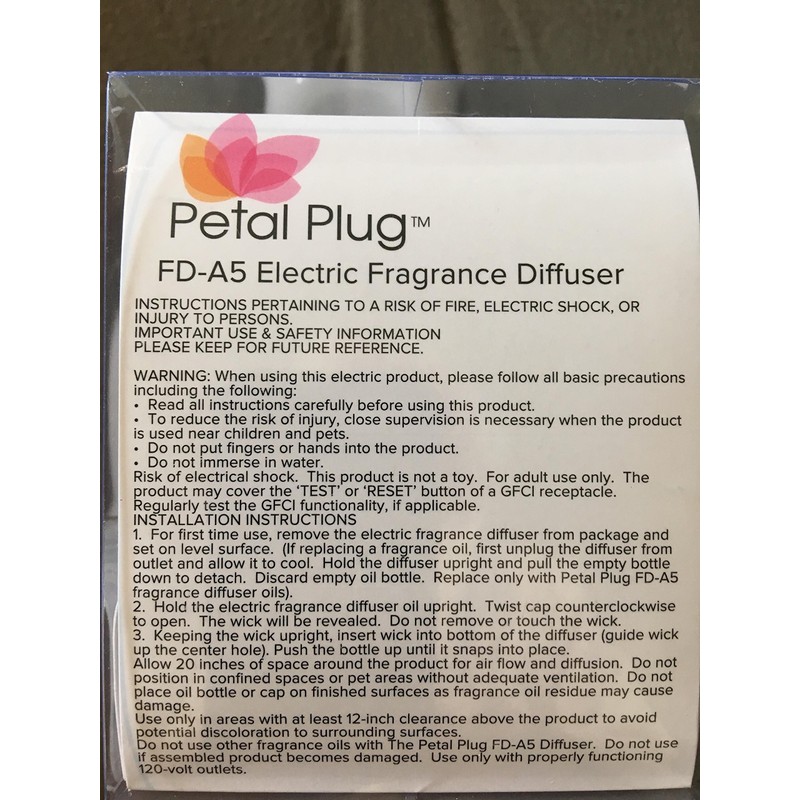 PETAL PLUG ELECTRIC FRAGRANCE DIFFUSER OIL NOT INCLUDED