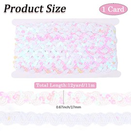 CABODYALS 12 Yards White Sequin Trim Flat Sequins Beaded Strip Rick Rack Wave Gimp Woven Braided Trimming Metallic Glitter Braid Ric Rac Ribbon Bulk for Sewing Making Crafts Clothes Dresses Diy Supply