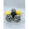 Black Yellow White Daisy fabric wrapped balls- spring summer flower