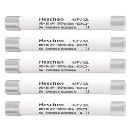 Heschen Solar DC1500V PV Fuse Photovoltaic Fuses GPV Type Fuse Connection HSPV-32L 10x85mm 5A 1500VDC I1 50ka for Solar PV System Protection Pack of 5