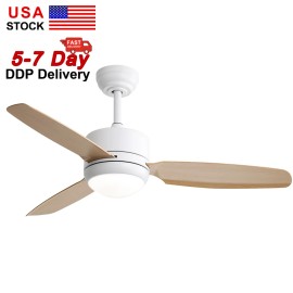 USA in Stock 46 Inch 3 Blade Ceiling Fan Modern Smart Reversible Dc Motor Ceiling Fan With Light and Remote ControlLamp Power(W): 18, Emitting Color: 3CCT, Color: White 2, Wattage: 35W