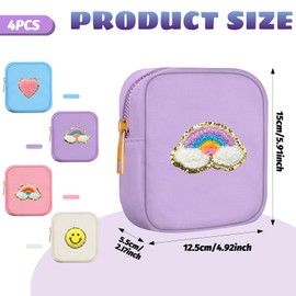 4 Pcs Cute Makeup Bag with Patches, Zippered Makeup Bag, Toilet Bag, Skincare Bag, Wallet, Suitable for Shopping and Traveling