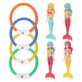 JANDH 8 pieces diving toys for children, underwater diving rings, quick sinking into the ground, mermaid diving toy, diving ring for underwater play and diving training of children