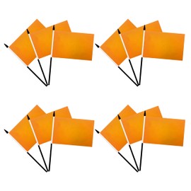 Krmkot Small Mini Solid Orange Flags Hand Held Plain Orange DIY Color Stick Flags, Grand Opening, Carnival,Party Events Celebration, 12 Pack