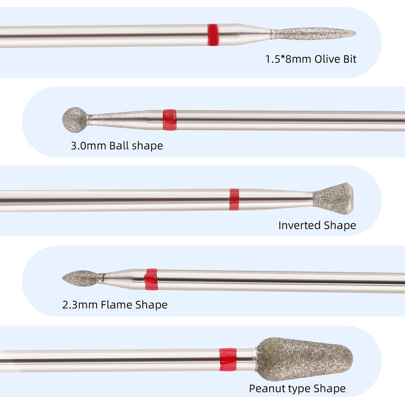 5Pcs Diamond Nail Drill Bits sets (RED (Fine) B03 set)