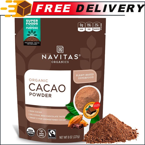 Navitas Organics Cacao Powder, 8oz. Bag, 15 Serving Organic, Non-GMO Gluten-Free