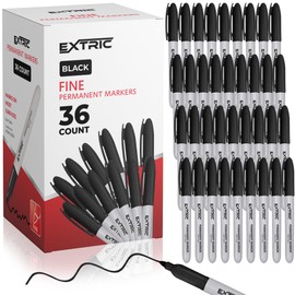 EXTRIC Permanent Markers Black, 36 Count Fine Point Markers, Quick Drying, Works on Wood, Paper, Plastic, Metal and Glass, for Home, Office and School use