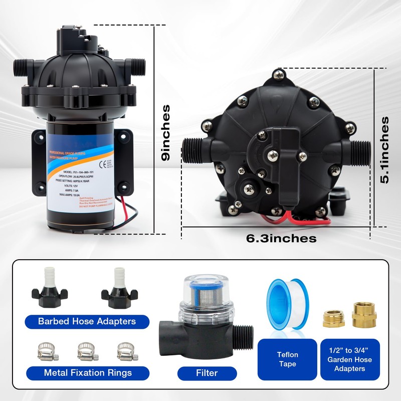 Ceelpeopar 12 Volt Sprayer Pump, Soft Wash Pump, 5.5GPM 60PSI,