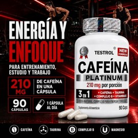 Cafeína Platinum 210mg | Fórmula con Taurina, Magnesio y Complejo B | Preentreno | Energía y Enfoque | Cafeina capsulas Testrol | 90 Cápsulas