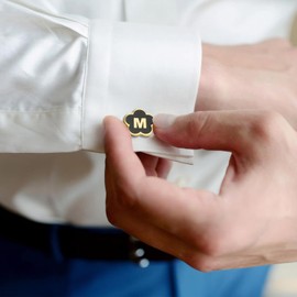 XXKOTWA Gold Initail Cuff Links for Mens French Cuff Drsee Shirts,26 Alphabet Stainless Steel Cufflinks for Men, Business Wedding Shirts A-Z