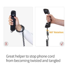 Telephone Cord Detangler Landline Phones Handset Curly Extended Cord Untangler Uncoiled 7.5ft Coiled 1.2ft Cable and 360 Degree Rotating Anti-Tangle Swivel Cord Telephone Accessory RJ9 4P4C(2 of Pack)