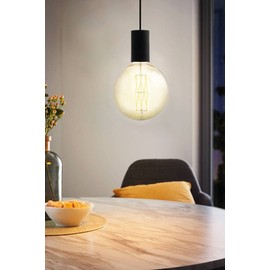 Eglo Pozueta Vintage Pendant Lamp, Black Steel with Industrial Style Ceiling Light, Dining and Living Room Hanging Lighting, E27 Socket, Ø 4.9 inches