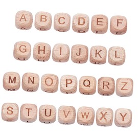 FUNOMOCYA 26Pcs Wooden Alphabet Beads for DIY Jewelry Making Natural Color Beads for Bracelets Necklaces and Craft Projects
