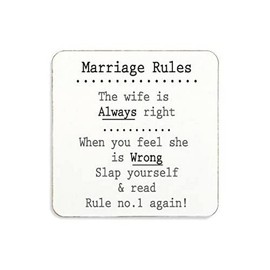 Marriage Rules Cork Coaster Novelty Gift Anniversary Wedding Engagement Funny Present