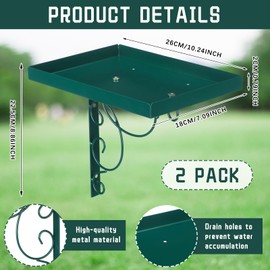 Abbylike 2 Pack Tree Mounted Platform Bird Feeder Fence Bird Feed Outdoor Shelf Feeders for Wild Birds and Squirrels Crow Heavy Duty Iron Installed on Wooden Fence Yard Wall Stakes Balcony, Green