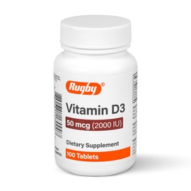 Rugby Vitamin D3 2000 IU (50 mcg) - Gluten-Free Daily Vitamin D Dietary Supplement for Bone, Teeth, and Immune Health 100 Tablets