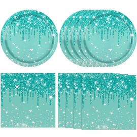 40Pcs Teal Plates and Napkins, Teal Party Decorations Include 20 Disposable Paper Plates and 20 Paper Napkins for Weddings, Baby Showers, Birthdays, Engagement Parties