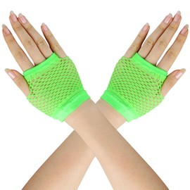 BLMHTWO Short Fishnet Gloves Short Fishnet Gloves Mesh Elastic Short Fishnet Gloves 80s Retro Vintage Nylon Stretchy Mesh Gloves 80s 90s Party Cosplay Costume Accessories for Women(green)