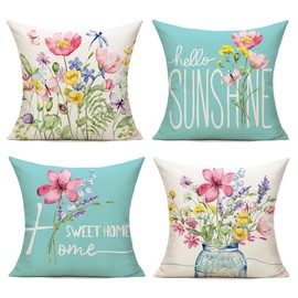 WOKANI Spring Outdoor Throw Pillow Covers 20x20 Set of 2 Garden Flowers Farmhouse Patio Decorative Cushion Covers Home Decor Couch for Sofa Bedroom Livingroom, SkyBlue