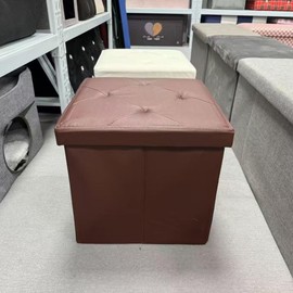 Hbluefat Storage Ottoman Cube, Small Faux Leather Footrest Stool with Lid, Square Padded Seat, Foldable Foot Rest Footstool Bench for Living Room, Bedroom, Dorm (Brown)