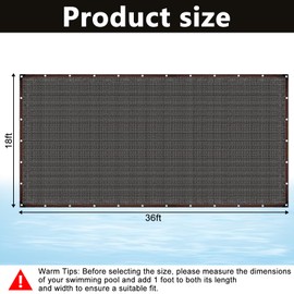 Hlimior 36 ft x 18 ft Black Pool Leaf Net for Rectangle Inground Above Ground Pool Screen Fine Mesh Sunshade Catches Leaves